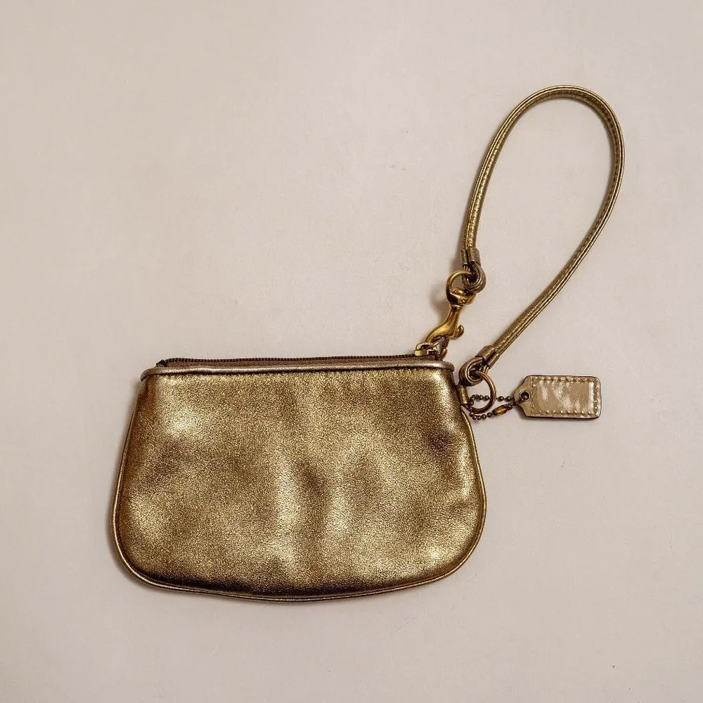 Coach Y2K Gold Leather Wristlet - Picture 2 of 13